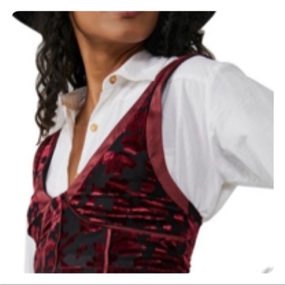 Free People Magic Hour Cami Maroon Red Burnout Velvet Satin Trim Medium - Picture 3 of 15